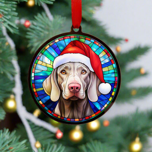 Weimaraner in Santa Hat Suncatcher Decoration